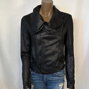 SW3 Bespoke Black Faux Leather Asymmetrical Zip Jacket